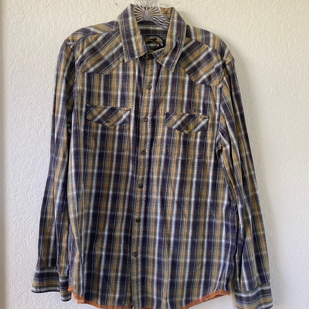 Kirra Long Sleeve Button Down Shirt Green Black Plaid Western S Small 2000s Y2K